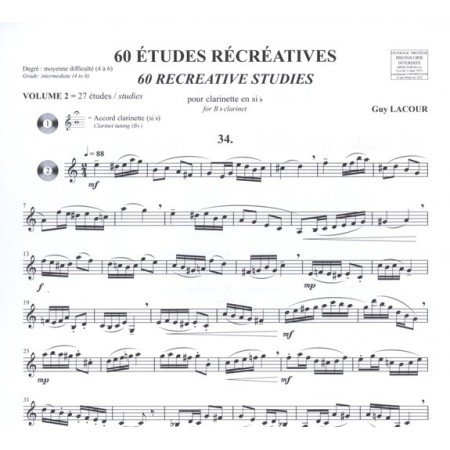 Guy Lacour 60 Etudes  récréatives - Partition clarinette