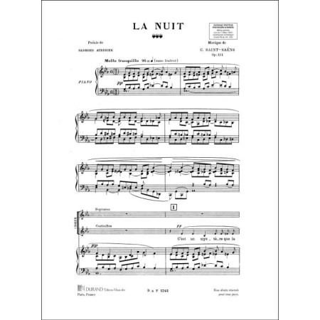 saint-saens la nuit partition chant