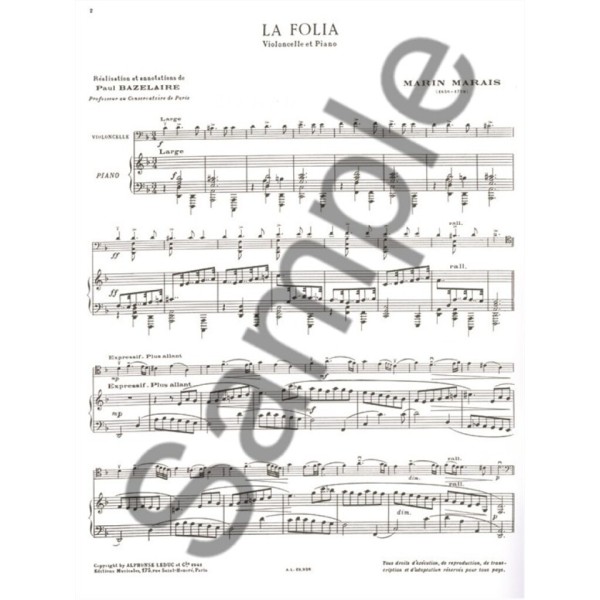 Marin Marais la Folia partition violoncelle