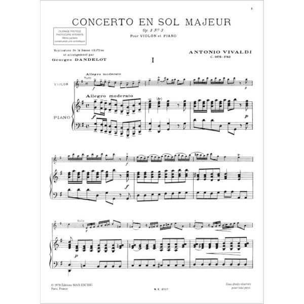 Vivaldi concerto opus 3 n°3 RV 310 partition violon