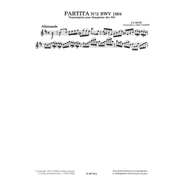 Bach partita n°2 partition saxophone