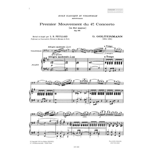 Goltermann concerto n°4 partition violoncelle