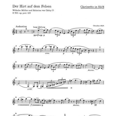 Schubert le pâtre sur la montagne partition clarinette