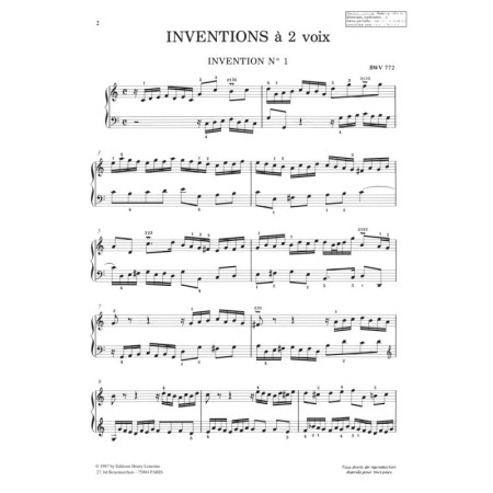 Inventions à 2 et 3 voix partition piano